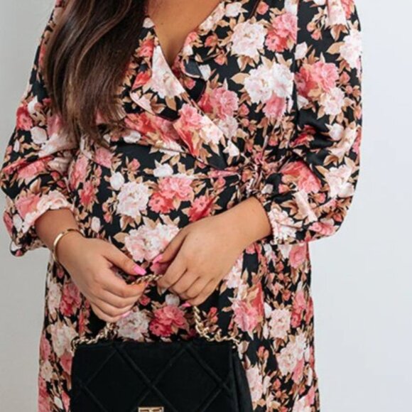 Plus Size Floral Wrap Dress Light pinks and blush hued floral print. - Picture 2 of 10